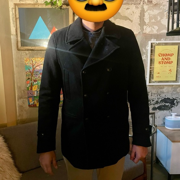 Uniqlo Men Wool Blended Pea Coat Outwear Black Size Medium Pre-Owned - Main Image